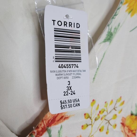 Torrid Floral Rayon Slub Button Up With Waist Detail Tank, size 3 - Picture 5 of 7